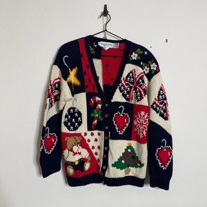 Vtg Eagle's Eye Christmas Cardigan Patchwork Size S